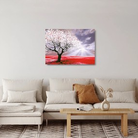 Obraz na szkle - czerwony obraz drzewa (70x50 cm)