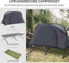 Outsunny łóżko kempingowe 1 osoba z materacem dmuchanym, kopułowy, szary 200x86x147 cm | Aosom PL