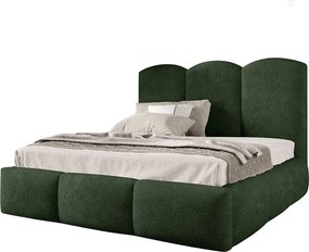 FURNISTAR Łóżko tapicerowane BAILEY z pojemnikiem na pościel| Bubble Bed 180x200|Łóżko dwuosobowe |Stelaż|Wygląd łóżka kontynentalnego|bez materaca-Ciemnozielony