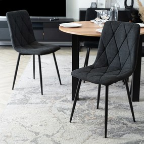 Zestaw Stół Okrągły Rozkładany HARRY 102-142 cm Dąb Craft/Czarny i 6 Krzeseł Tapicerowanych ROBIN 2 Czarnych Nowoczesnych