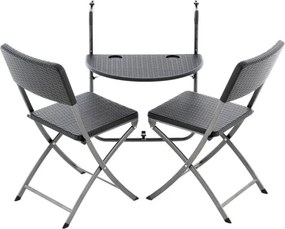 Zestaw wiszący stół i 2 krzesła w stylu rattanu, czarny