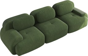 Prosta sofa z zaokrąglonymi podłokietnikami - Sofa 3-osobowa z oparciem i poduszkami dekoracyjnymi - zielony sztruks