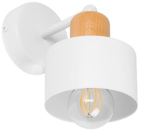 Biały kinkiet LED WD-BU1010WE jednopunktowy z metalu i drewna