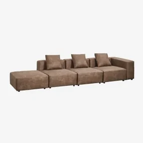 Sofa Modułowa Narożna Prawa 3-częściowa Z Wysokim Podłokietnikiem I Pufą (↔︎370 Cm) Bruna Zamsz W Kolorze Brązowej Kawy - Sklum