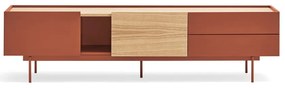 Ceglasto-naturalna szafka pod TV w dekorze dębu 180x45 cm Otto – Teulat