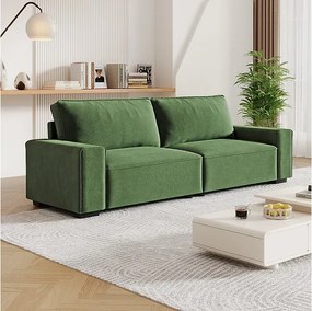 Sofa 3-osobowa chenille zielona - z szerokimi podłokietnikami - 220 x 83 x 88 cm