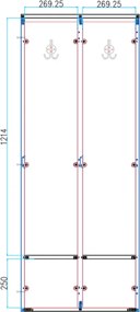 Drewniana szafa ubraniowa S4 z ławką, 2-drzwiowa, 1871 x 600 x 500/800 mm, demontaż, zamek cylindryczny, szary/grafitowy