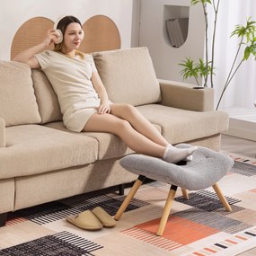 HOMCOM Nowoczesny podnóżek z tkaniny mikrofibrowej i drewnianymi nogami, tapicerowana, do salonu, sypialni, przedpokoju, Jasnoszary