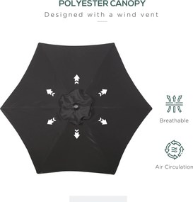 Outsunny Parasol Ø196 cm, Parasol z Funkcją Nachylenia, Sześciokątny Parasol Balkonowy do Plaży Balkonu Ogrodu, Czarny