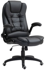 HOMCOM Ergonomiczne krzesło biurowe z funkcją wychylenia i składanymi podłokietnikami czarne | Aosom PL