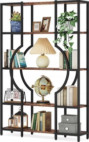 5-poziomowa biblioteczka, wysoka biblioteczka w stylu vintage z 12 otwartymi półkami (brązowa)