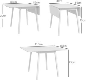 HOMCOM Stół jadalniany składany biały stół kuchenny z 2 składanymi bokami 110x86x75 cm | Aosom PL