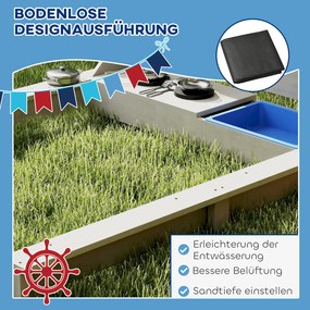 Outsunny Piaskownica Piracki Statek z Daszkiem i Zestawem Kuchennym dla Dzieci, Drewno, 180 x 103 x 144,5 cm, Szara