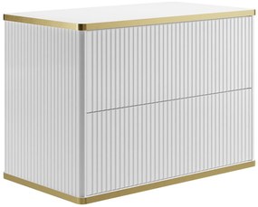 Szafka pod umywalkę wisząca prążkowana ze złotą obwódką - Biały - szer. 80 cm - KELIZA