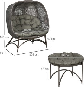 Outsunny Zestaw mebli ogrodowych, 2 fotele wiklinowe z stolikiem, składane, poduszki na siedzisko, rama ze stali, kolor: Piasek