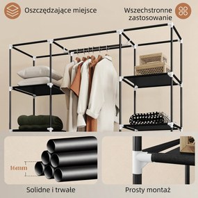 HOMCOM Szafa z włókniny Czarna Składana z 9 półkami i wieszakiem na ubrania 150x43x1625cm | Aosom PL
