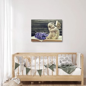 Obraz na szkle anioła z kwiatem (70x50 cm)