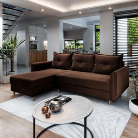 Masseno Narożnik PISAN z funkcją spania i pojemnikiem na pościel Narozniki L, Rozkładana sofa - Brązowy, KRONOS 06