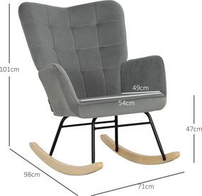HOMCOM Wintage fotel bujany, zakrzywione płózki, gruba tapicerka, drewno bukowe &amp; stal, ciemnoszary