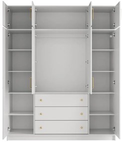 Szafa 4-drzwiowa z 3 szufladami - szer. 196 cm - Biały + Nadstawka - LIZANDRO