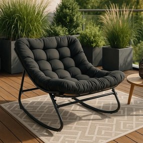 Bujany fotel na taras Aurora - bujak ogrodowy z pikowaną poduchą, czarny