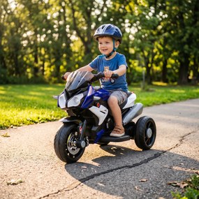 HOMCOM Elektryczny motocykl dla dzieci, z światłami i dźwiękami, 3 km/h, ładowany, plastik i metal, Niebiesko-Czerwony
