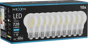 Mexen Vintis 10x żarówka filament LED E27, A60, 6W, Zimna - 6500K, 720 lm, clear - L150-E27-0665-00x10