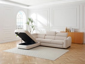 Kanapa narożna rozkładana lewostronna z  beżowej teksturowanej tkaniny BESEMA