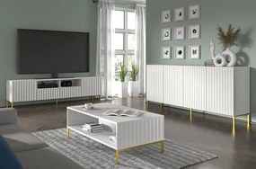Ława kawowa z lamelami biały mat + złote nóżki - Dixter 6X