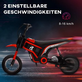 HOMCOM Elektryczny Motocykl dla Dzieci, 24V z Klaksonem, Światłem, Dźwignią Gazu, 8-16 km/h, 8-12 Lat, Czerwony