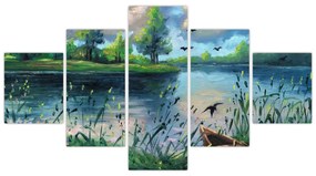 Obraz - Obraz olejny, Wczesny letni wieczór nad jeziorem (125x70 cm)