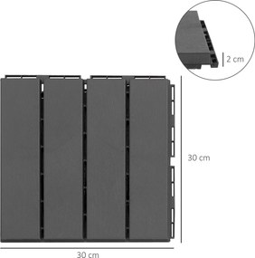 Outsunny Zestaw 9 Płytek Tarasowych i Balkonowych Czarne 30x30cm Plastik do Użytku Wewnętrznego i Zewnętrznego | Aosom PL