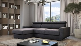 Emporius Braga narożnik z funkcją spania - pojemnik, regulowane zagłówki - sofa rozkładana, lewostronny, tkanina aksamitna, ciemny szary (Monolith 95)