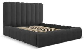 Antracytowe tapicerowane łóżko dwuosobowe ze schowkiem i stelażem 160x200 cm Kelp – Micadoni Home