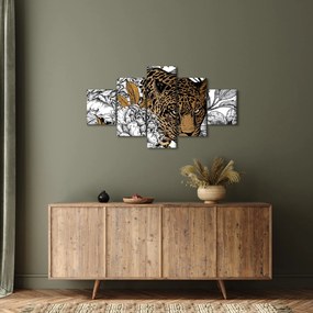 Obraz - Lampart pośród kwiatów (125x70 cm)