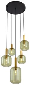 Lampa wisząca w stylu Hotel Chic czarno-złota z zielonym szkłem 5-źródłowa - ZuzannaElegancki hotelowy Oswietlenie wewnetrzne