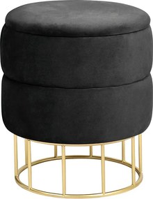 Pufa ze schowkiem okrągła welurowa pikowana AKORD ELZA Czarna