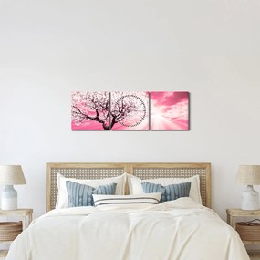 Różowy obraz drzewa (z zegarem) (90x30 cm)