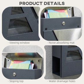 HOMCOM Skrzynka na listy do montażu na ścianie, odporna na warunki atmosferyczne, z uchwytem na gazety i 2 kluczami, ciemnoszara | Aosom PL