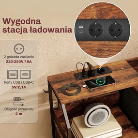 HOMCOM Komoda z 8 materiałowymi szufladami, stalowy stelaż, stacja ładowania, Rustykalny-Brąz+Czarny | Aosom PL