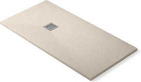 Płytka prysznicowa z żywicy, superpłaska, antypoślizgowa | Zawór odpływowy i kratka | Miękka łupkowa | Beżowa | 90 x 100 cm