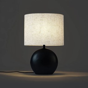 Lampa stołowa Japandi czarna z lnianym abażurem - Timo