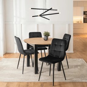 Zestaw Stół Okrągły Rozkładany HARRY 102-142 cm Dąb Artisan/Czarny i 4 Krzesła Tapicerowane PERU Czarne Nowoczesne
