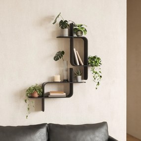 Czarna wielopoziomowa półka z litego drewna kauczukowego 62 cm Montage – Umbra