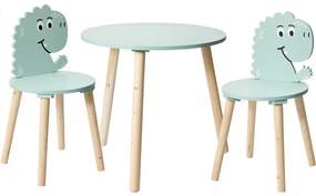 Drewniany stolik z 2 krzesełkami dla dzieci, motyw dinozaura, wys. 50 cm