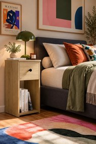 Wysoki i wąski stolik nocny z półką i szufladą dąb artisan S5-L48