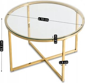 Stolik Kawowy Szklany FLIP 70 cm ze Złotymi Nogami Glamour