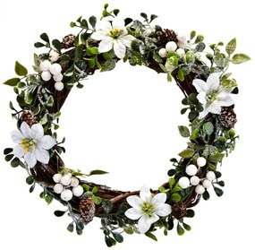 Wieniec świąteczny z wikliny White poinsettia, 30 cm