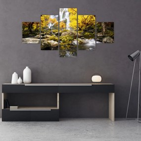 Obraz - Wodospady w jesiennym krajobrazie, żółty (125x70 cm)