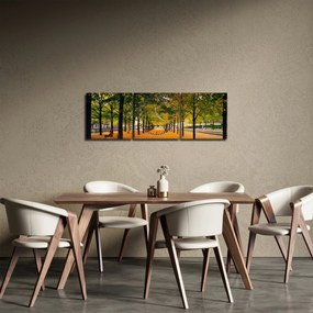 Obraz alei jesiennych drzew (z zegarem) (90x30 cm)